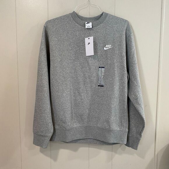 Nike Crewneck Sweatshirt Men’s Medium Gray Fleece Pullover NWT Swoosh Logo - Picture 1 of 8